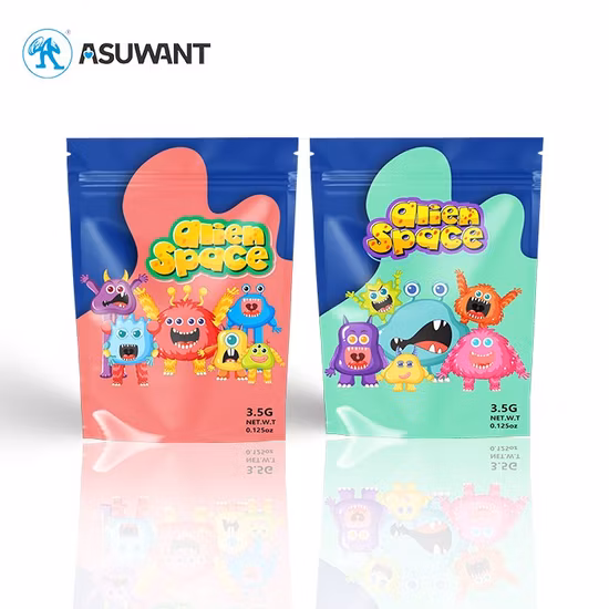 Sacchetti in Mylar per cartoni animati con buste risigillabili in foglio di alluminio richiudibile viola opaco personalizzato